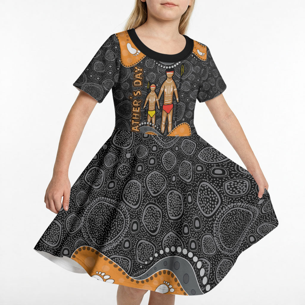 Australia Aboriginal Fathers Day Kid Short Sleeve Dress Indigenous Dot Art - Family Footprint
