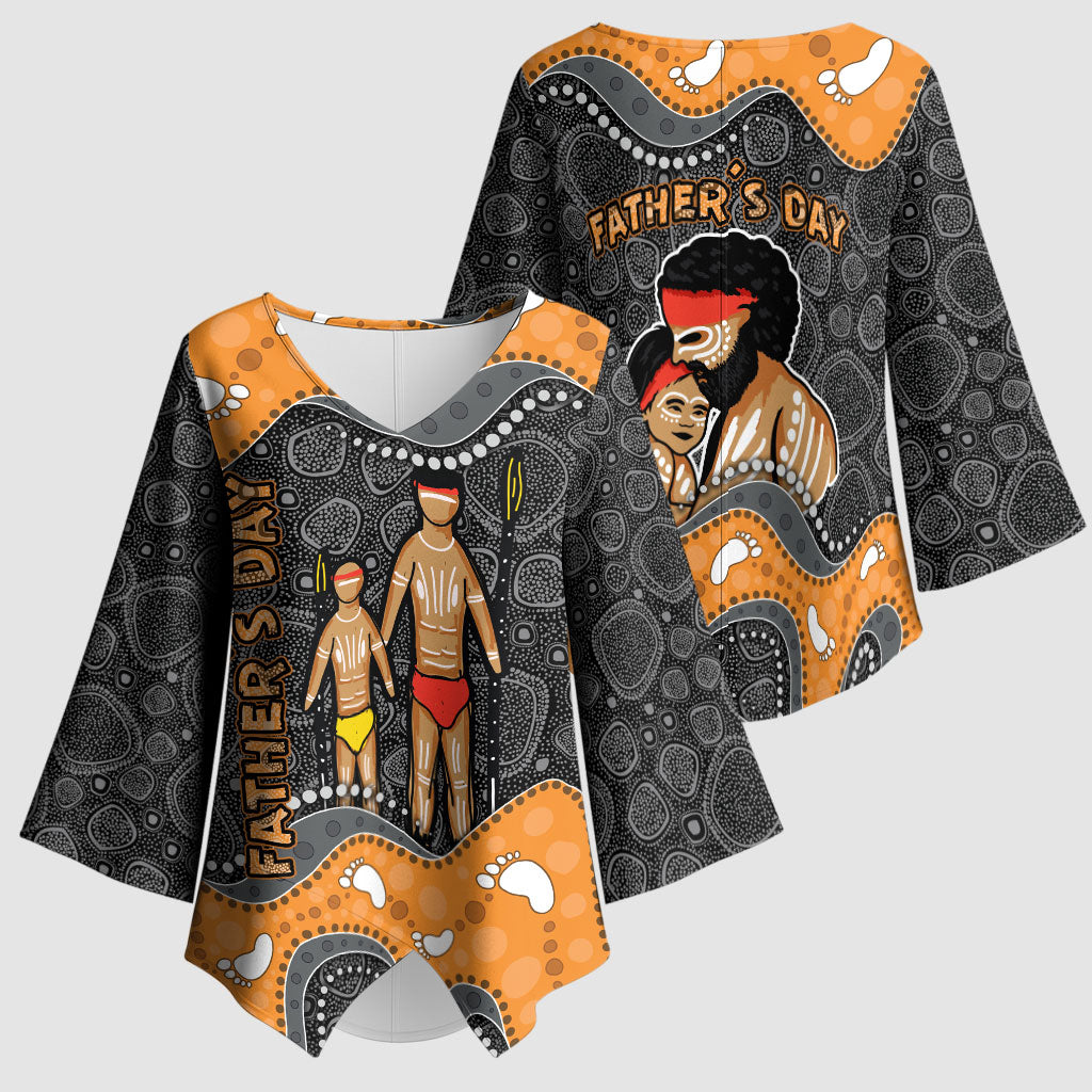 Australia Aboriginal Fathers Day Kimono Sleeve Blouse Indigenous Dot Art - Family Footprint