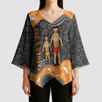 Australia Aboriginal Fathers Day Kimono Sleeve Blouse Indigenous Dot Art - Family Footprint