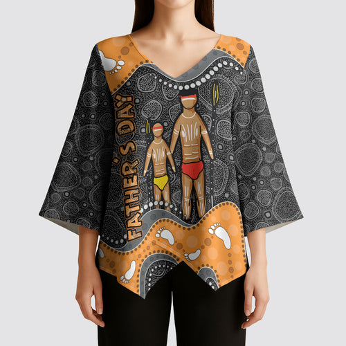 Australia Aboriginal Fathers Day Kimono Sleeve Blouse Indigenous Dot Art - Family Footprint