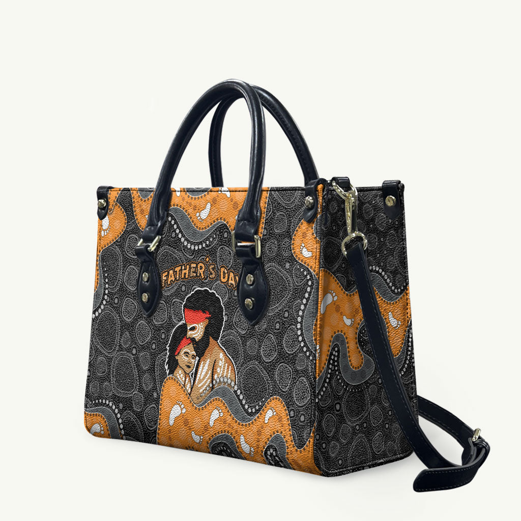 Australia Aboriginal Fathers Day Leather Bag Indigenous Dot Art - Family Footprint