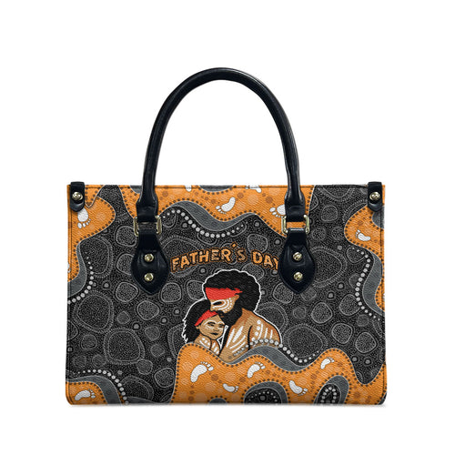 Australia Aboriginal Fathers Day Leather Bag Indigenous Dot Art - Family Footprint