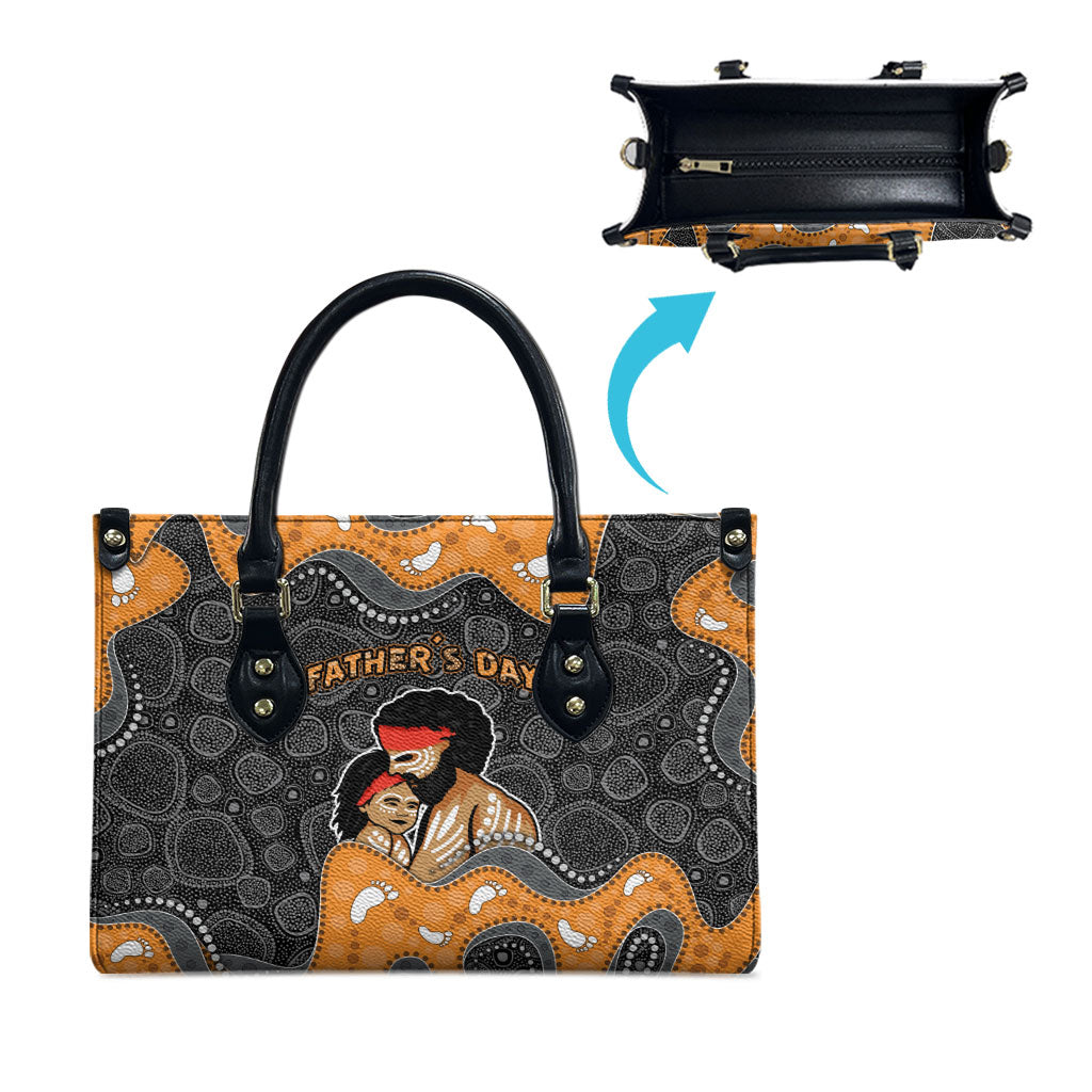 Australia Aboriginal Fathers Day Leather Bag Indigenous Dot Art - Family Footprint