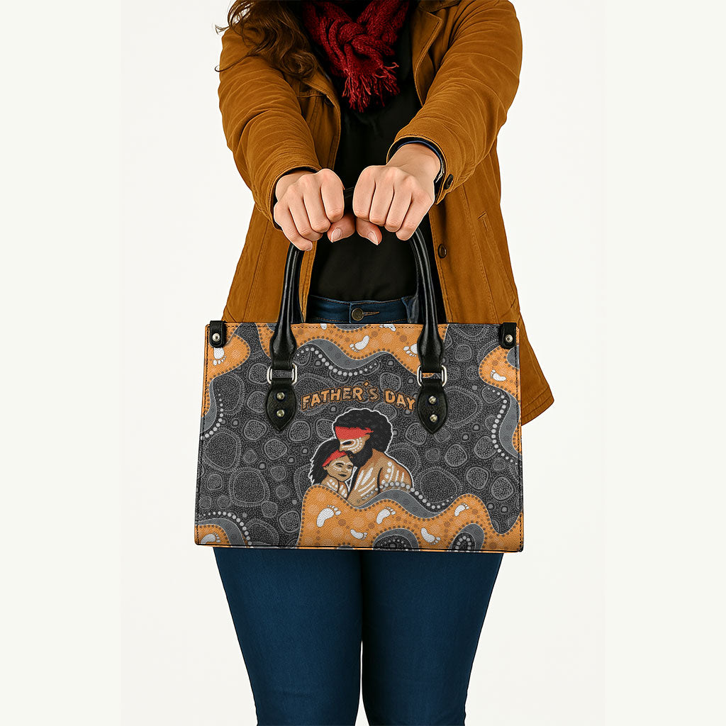 Australia Aboriginal Fathers Day Leather Bag Indigenous Dot Art - Family Footprint
