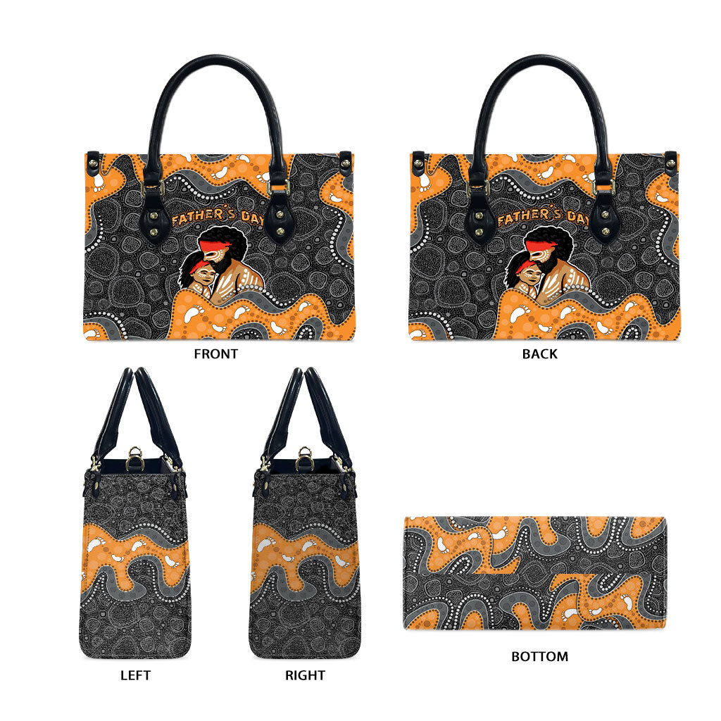 Australia Aboriginal Fathers Day Leather Bag Indigenous Dot Art - Family Footprint