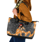 Australia Aboriginal Fathers Day Leather Tote Bag Indigenous Dot Art - Family Footprint