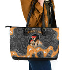 Australia Aboriginal Fathers Day Leather Tote Bag Indigenous Dot Art - Family Footprint