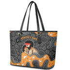 Australia Aboriginal Fathers Day Leather Tote Bag Indigenous Dot Art - Family Footprint