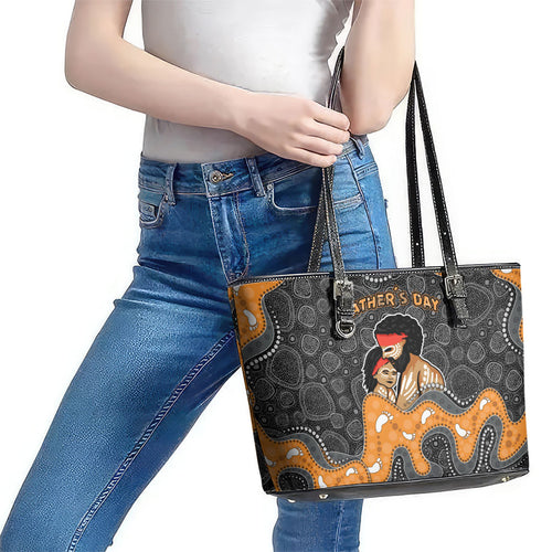 Australia Aboriginal Fathers Day Leather Tote Bag Indigenous Dot Art - Family Footprint