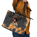 Australia Aboriginal Fathers Day Leather Tote Bag Indigenous Dot Art - Family Footprint