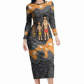 Australia Aboriginal Fathers Day Long Sleeve Bodycon Dress Indigenous Dot Art - Family Footprint