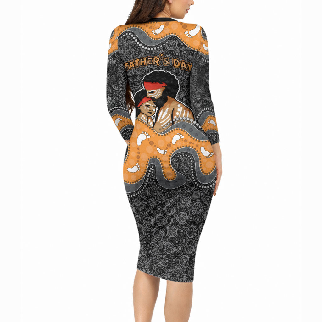 Australia Aboriginal Fathers Day Long Sleeve Bodycon Dress Indigenous Dot Art - Family Footprint