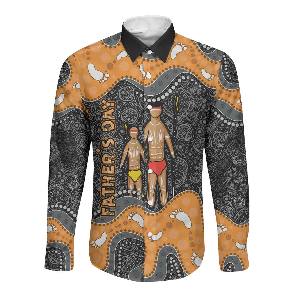 Australia Aboriginal Fathers Day Long Sleeve Button Shirt Indigenous Dot Art - Family Footprint