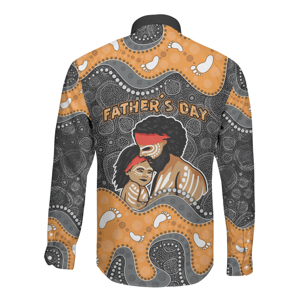 Australia Aboriginal Fathers Day Long Sleeve Button Shirt Indigenous Dot Art - Family Footprint
