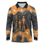 Australia Aboriginal Fathers Day Long Sleeve Polo Shirt Indigenous Dot Art - Family Footprint
