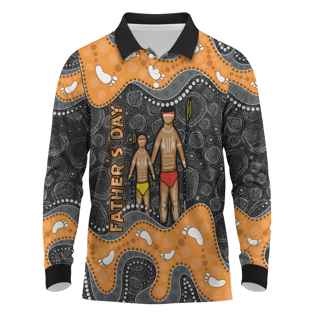 Australia Aboriginal Fathers Day Long Sleeve Polo Shirt Indigenous Dot Art - Family Footprint