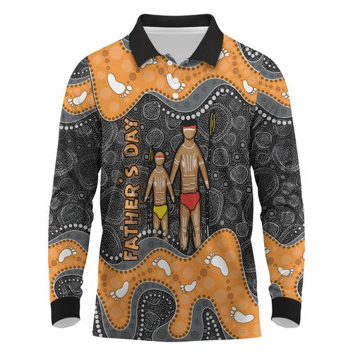 Australia Aboriginal Fathers Day Long Sleeve Polo Shirt Indigenous Dot Art - Family Footprint
