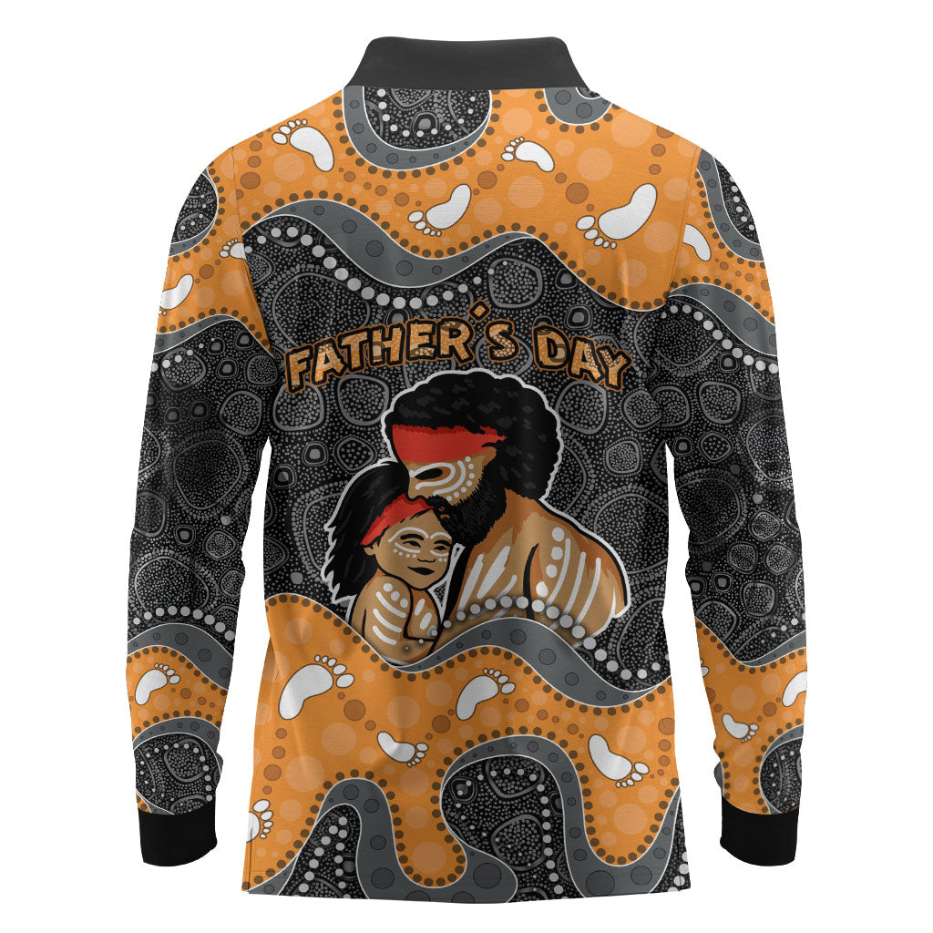 Australia Aboriginal Fathers Day Long Sleeve Polo Shirt Indigenous Dot Art - Family Footprint