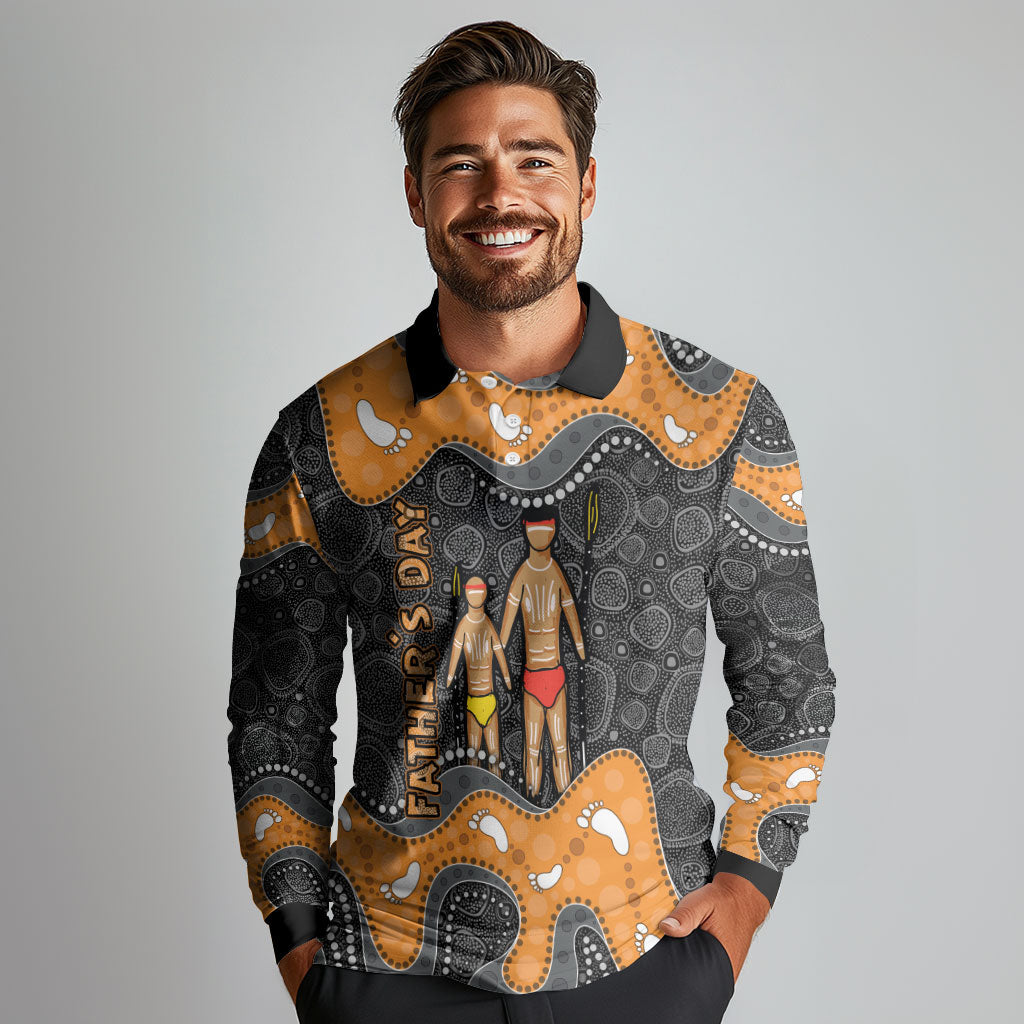 Australia Aboriginal Fathers Day Long Sleeve Polo Shirt Indigenous Dot Art - Family Footprint