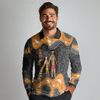Australia Aboriginal Fathers Day Long Sleeve Polo Shirt Indigenous Dot Art - Family Footprint