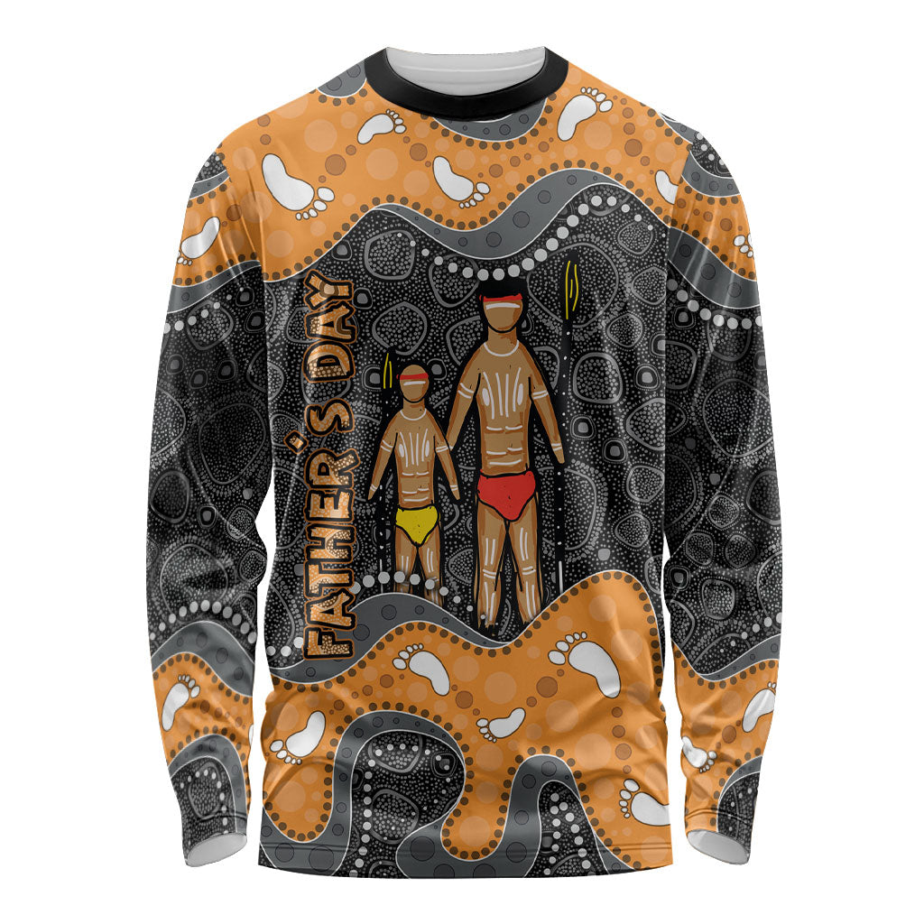Australia Aboriginal Fathers Day Long Sleeve Shirt Indigenous Dot Art - Family Footprint
