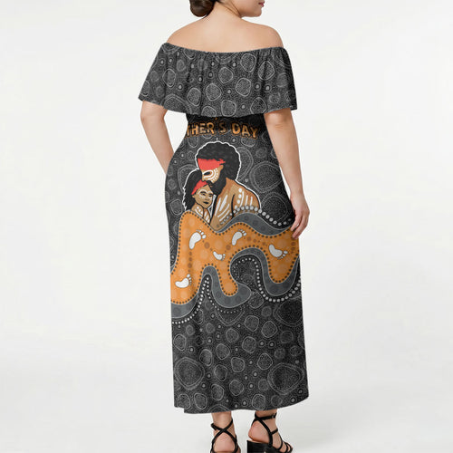 Australia Aboriginal Fathers Day Off Shoulder Maxi Dress Indigenous Dot Art - Family Footprint
