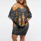 Australia Aboriginal Fathers Day Off Shoulder Short Dress Indigenous Dot Art - Family Footprint