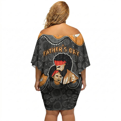 Australia Aboriginal Fathers Day Off Shoulder Short Dress Indigenous Dot Art - Family Footprint