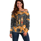 Australia Aboriginal Fathers Day Off Shoulder Sweater Indigenous Dot Art - Family Footprint
