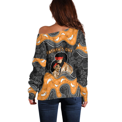 Australia Aboriginal Fathers Day Off Shoulder Sweater Indigenous Dot Art - Family Footprint