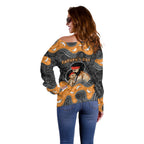 Australia Aboriginal Fathers Day Off Shoulder Sweater Indigenous Dot Art - Family Footprint