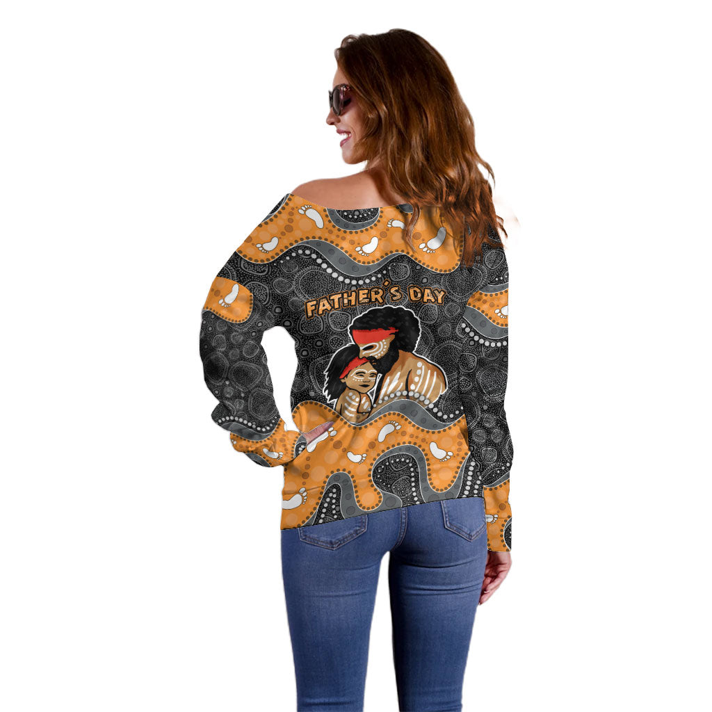 Australia Aboriginal Fathers Day Off Shoulder Sweater Indigenous Dot Art - Family Footprint
