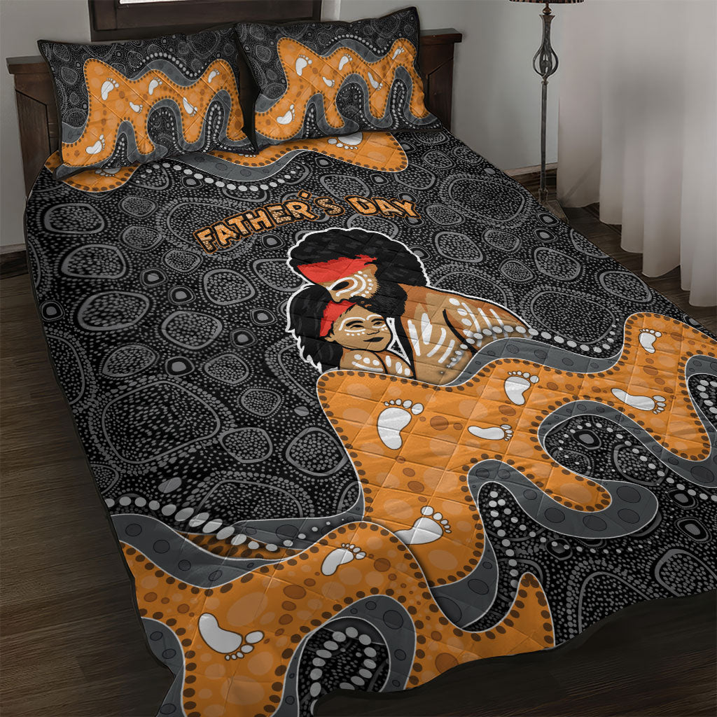 Australia Aboriginal Fathers Day Quilt Bed Set Indigenous Dot Art - Family Footprint