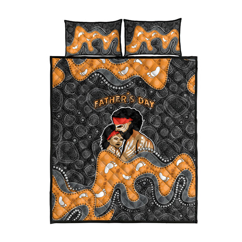 Australia Aboriginal Fathers Day Quilt Bed Set Indigenous Dot Art - Family Footprint