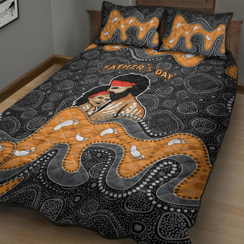 Australia Aboriginal Fathers Day Quilt Bed Set Indigenous Dot Art - Family Footprint