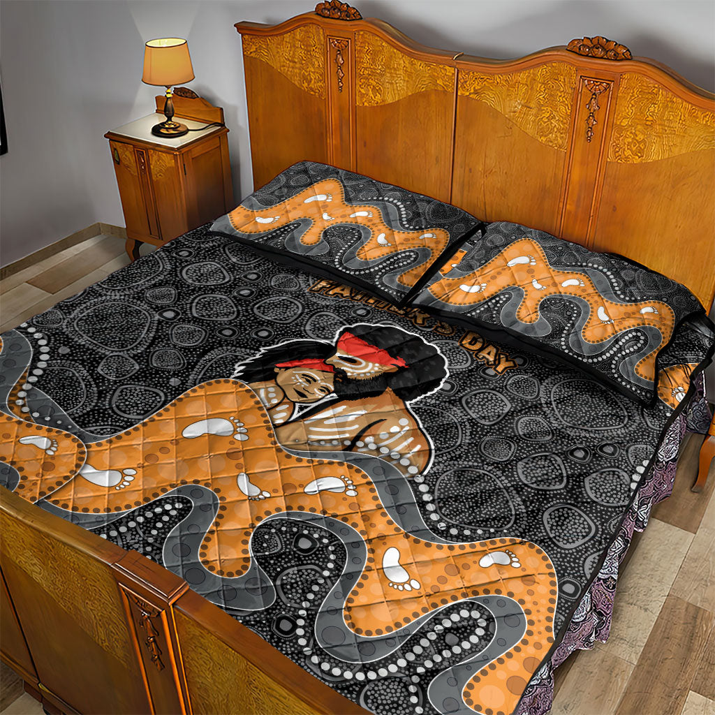 Australia Aboriginal Fathers Day Quilt Bed Set Indigenous Dot Art - Family Footprint