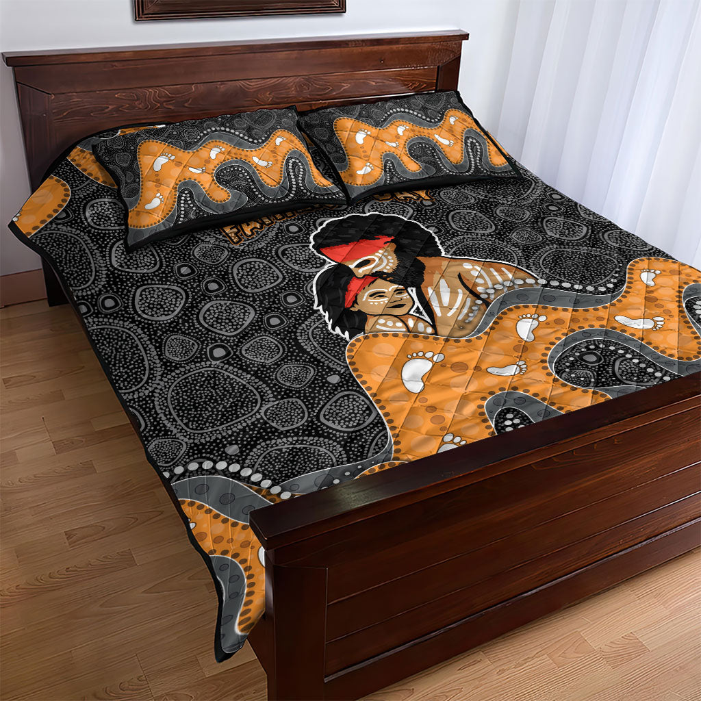 Australia Aboriginal Fathers Day Quilt Bed Set Indigenous Dot Art - Family Footprint