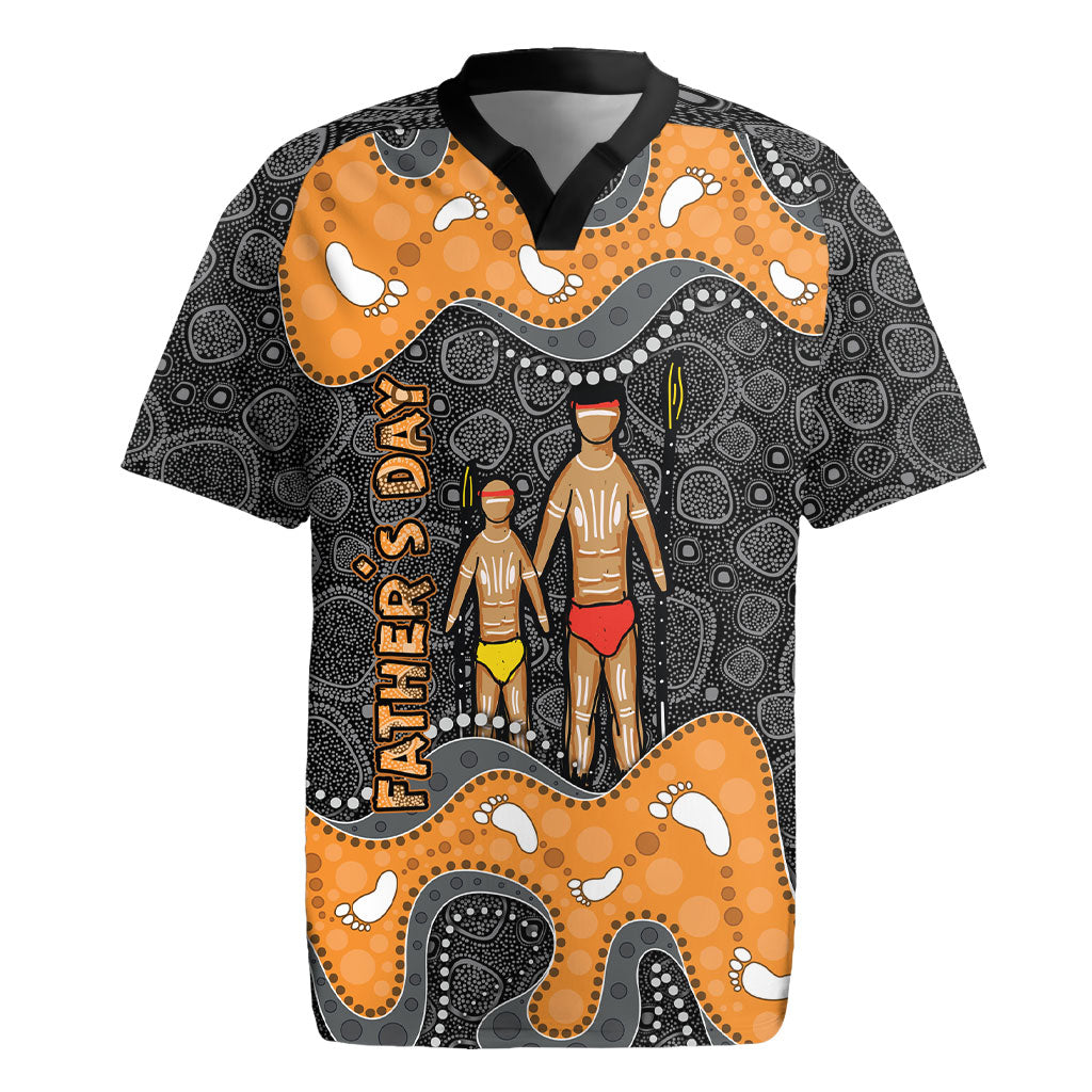 Australia Aboriginal Fathers Day Rugby Jersey Indigenous Dot Art - Family Footprint
