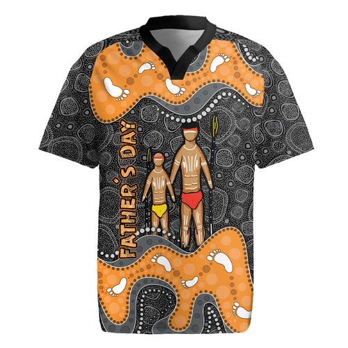 Australia Aboriginal Fathers Day Rugby Jersey Indigenous Dot Art - Family Footprint