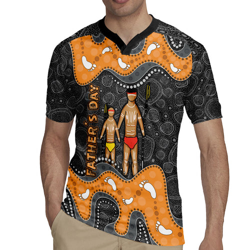 Australia Aboriginal Fathers Day Rugby Jersey Indigenous Dot Art - Family Footprint