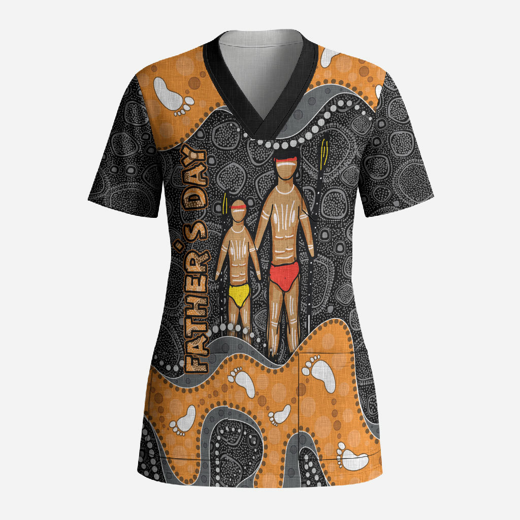 Australia Aboriginal Fathers Day Scrub Top Indigenous Dot Art - Family Footprint