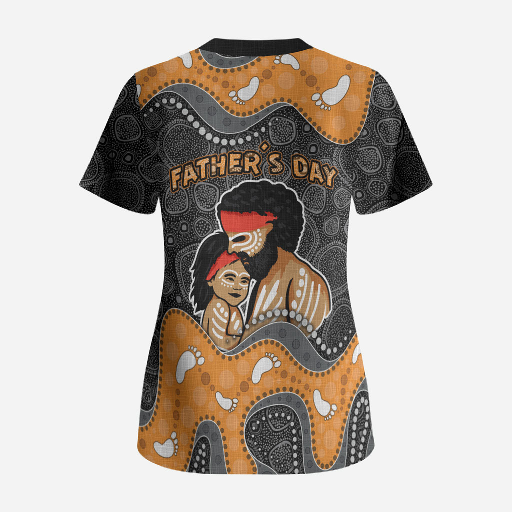 Australia Aboriginal Fathers Day Scrub Top Indigenous Dot Art - Family Footprint
