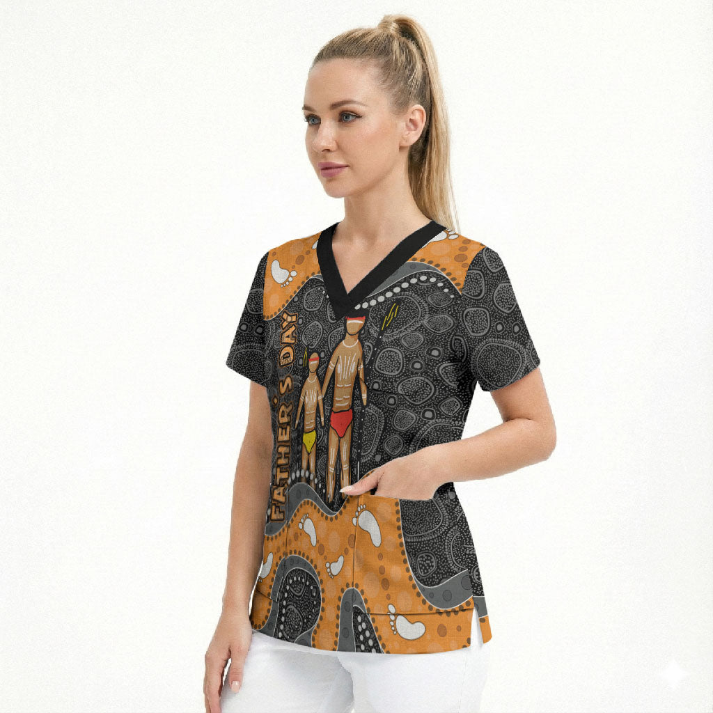 Australia Aboriginal Fathers Day Scrub Top Indigenous Dot Art - Family Footprint