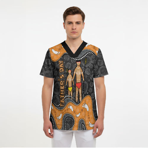Australia Aboriginal Fathers Day Scrub Top Indigenous Dot Art - Family Footprint