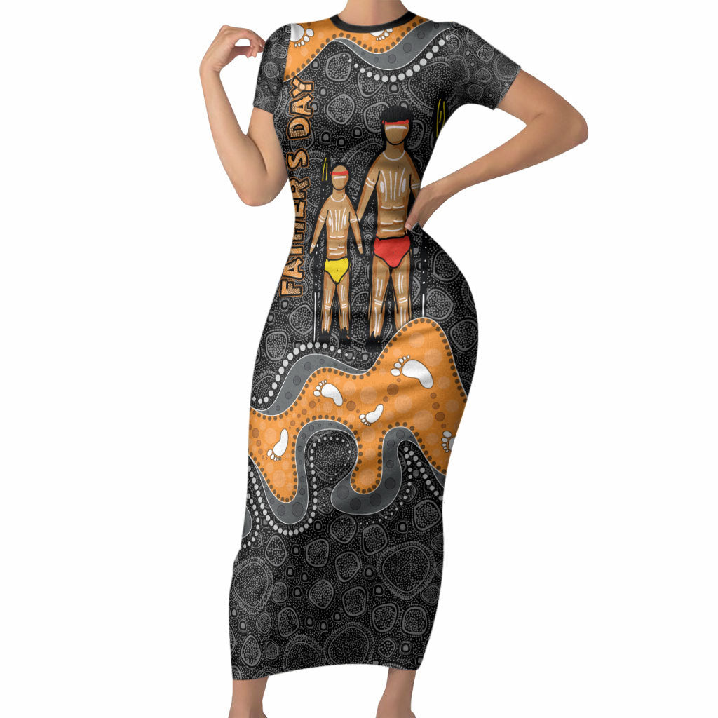 Australia Aboriginal Fathers Day Short Sleeve Bodycon Dress Indigenous Dot Art - Family Footprint