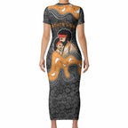 Australia Aboriginal Fathers Day Short Sleeve Bodycon Dress Indigenous Dot Art - Family Footprint