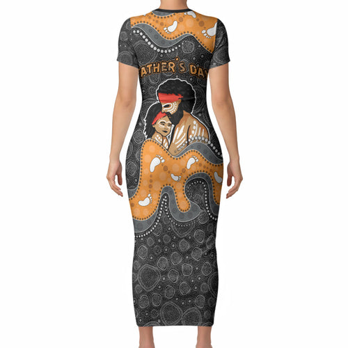 Australia Aboriginal Fathers Day Short Sleeve Bodycon Dress Indigenous Dot Art - Family Footprint