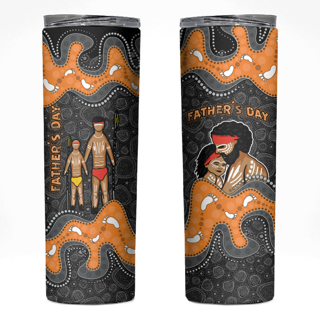 Australia Aboriginal Fathers Day Skinny Tumbler Indigenous Dot Art - Family Footprint