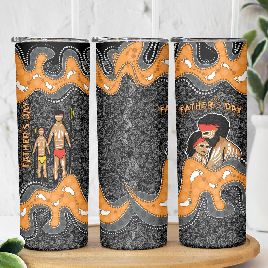 Australia Aboriginal Fathers Day Skinny Tumbler Indigenous Dot Art - Family Footprint