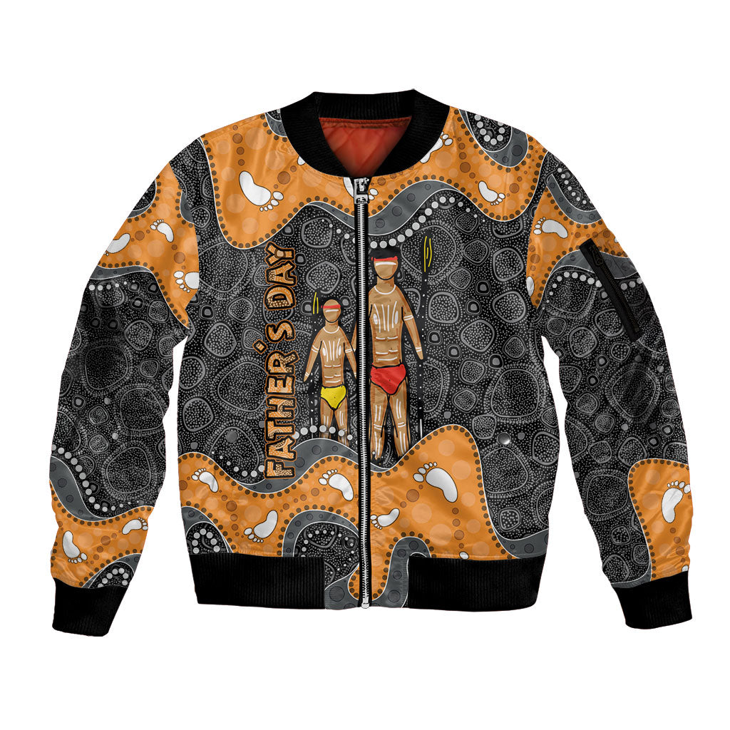 Australia Aboriginal Fathers Day Sleeve Zip Bomber Jacket Indigenous Dot Art - Family Footprint